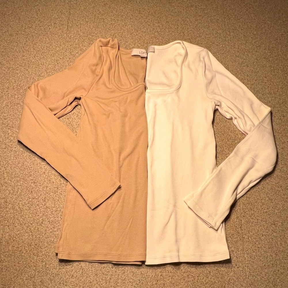 Two Loft Ribbed Long Sleeve Cotton Tops